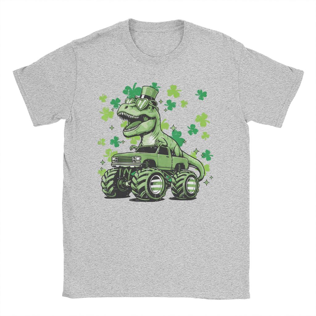 Dino St. Patrick's Day T-Shirts für Unisex Lustiges Baumwoll-T-Shirt Rundhals Kurzarm-T-Shirts Oberteile für Erwachsene