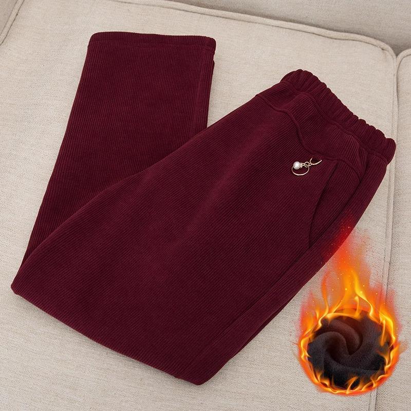 

Высококачественные вельветовые прямые брюки женские осенне-зимние оверсайз брюки для мамы флис толстые теплые повседневные брюки женские 8XL вино красного