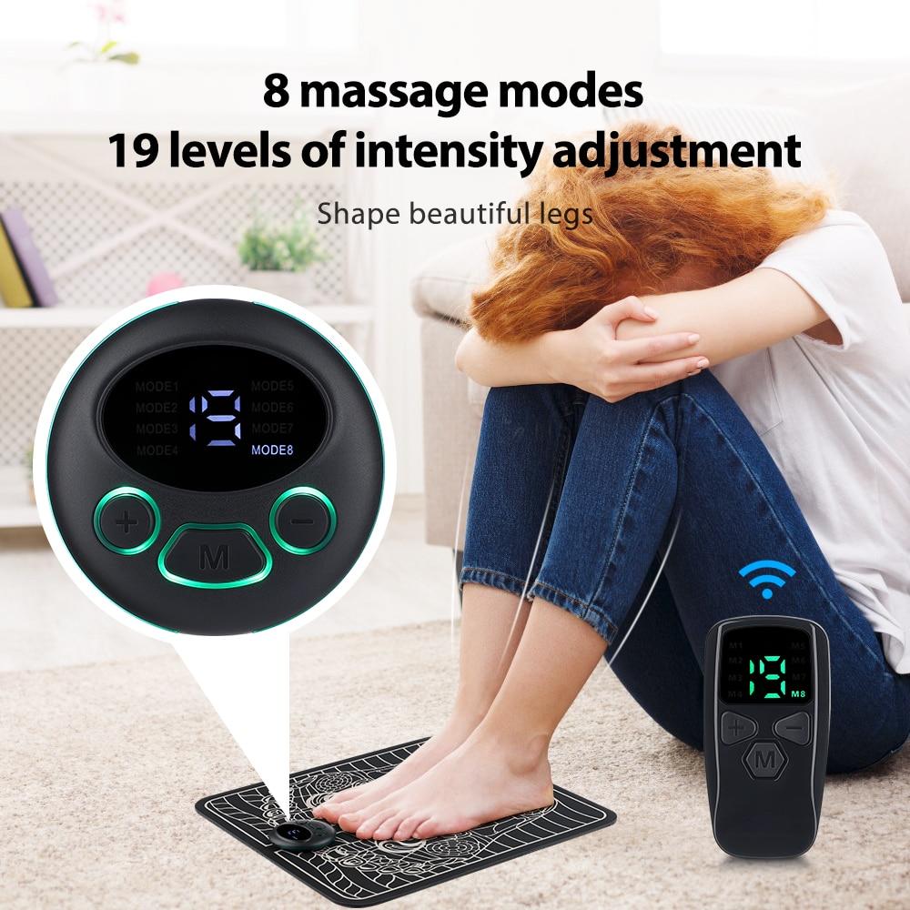 Wireless EMS Electric Foot Massager Pad For Blood Circulation 8Mode 19 Intensity Pain Relief Leg Massage Machine Acupressure Mat