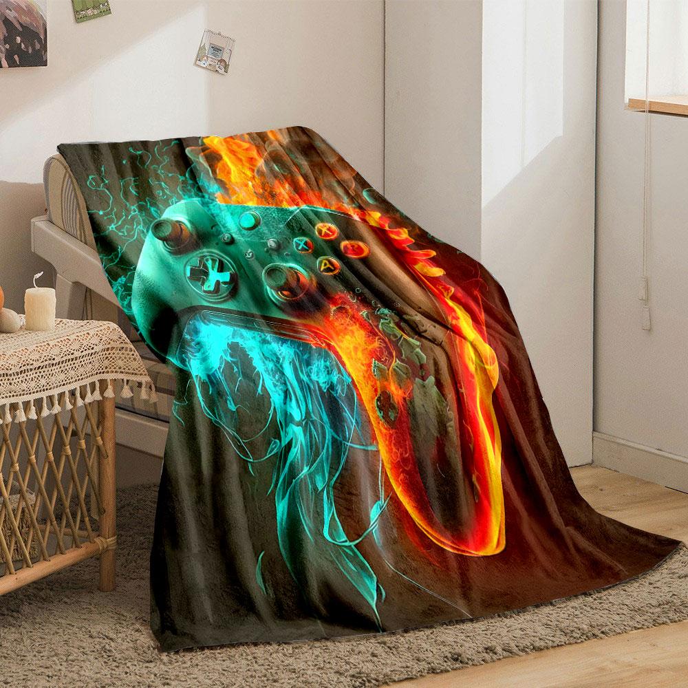 Gaming Controller Fire Ice Blanket bedroom Blanket for Livingroom Couch lunch break Soft throw for Friend's festival Gift