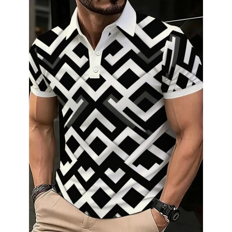 2026 Sommer Neuer Stil Herren Kurzarm Poloshirt mit 3D Streifen Muster Print - Street Casual Mode Stil