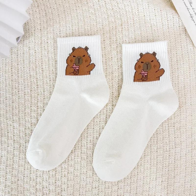 Cartoon Kapibala Capybara Little Bear Socks Spring Autumn Cotton Middle Tube Socks Cute Internet Red Korean Edition Boat Socks