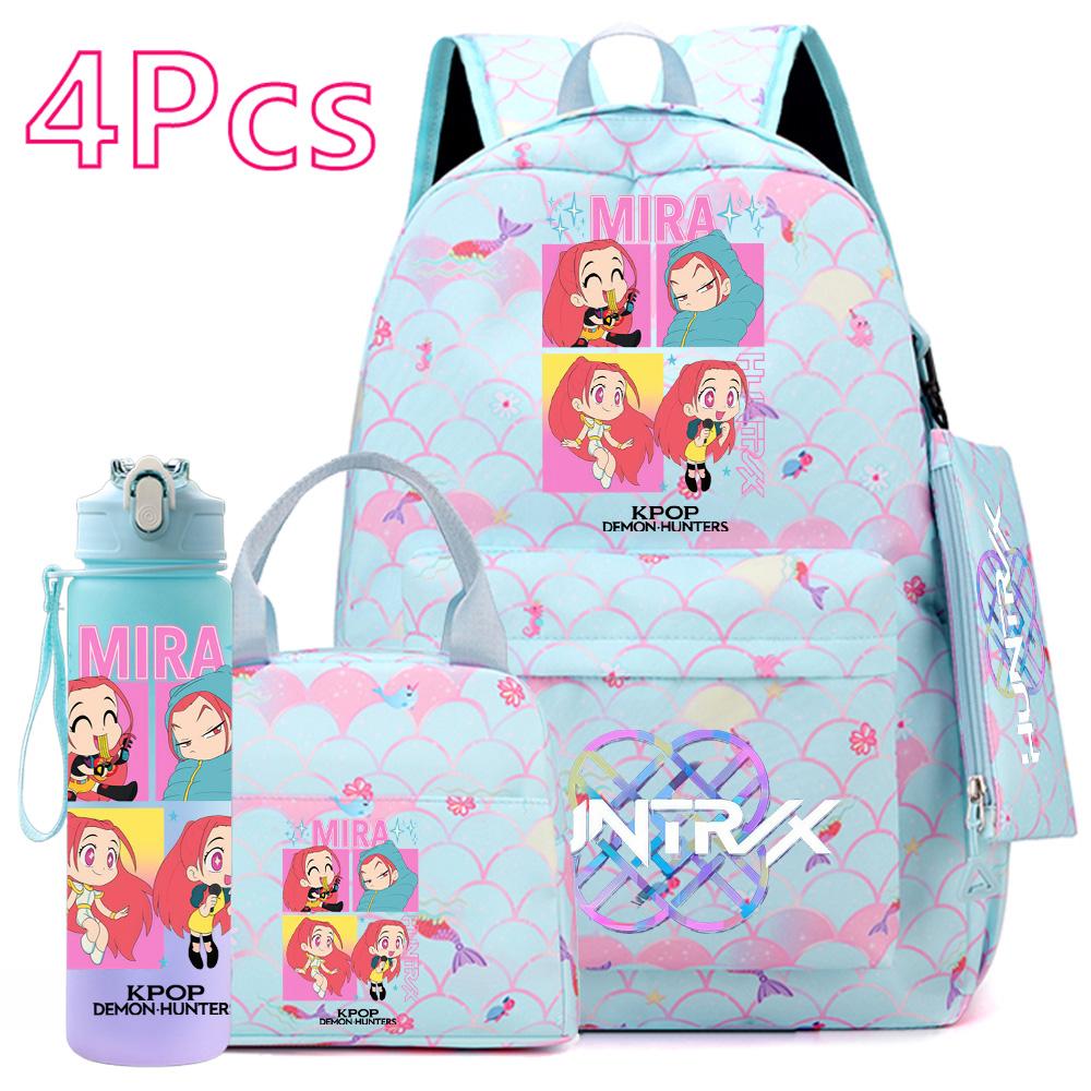 4-teiliges/Set K-POP Bedruckter Rucksack Große Kapazität Schultasche Handtasche Etui Tasche mit 750 ml Wasserflasche Junge Mädchen Schultasche wasserdicht Reisetasche Mochila
