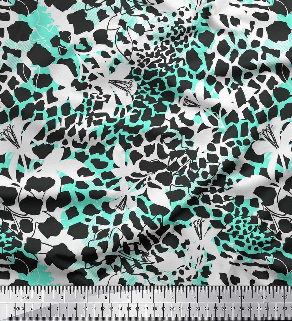 Soimoi Purple Japan Crepe Satin Fabric Leopard Animal Skin Printed Fabric 1 Metre 42 Inch