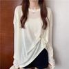 Summer Solid Long Sleeve T-shirts Women's Casual Loose Thin Slightly Transparent Sun Protection Cover Tops Tees Female