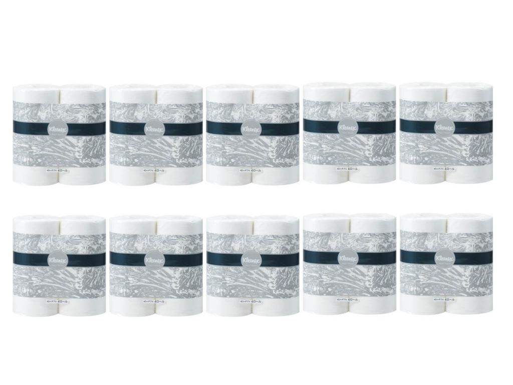 Kommerzielle Cresia Kleenex Toilettenpapierrolle 40 m Double Virgin Premiumqualität mit Soft 4 x 10 Packungen 20120 [Kistenverkauf] (100 % Fruchtfleisch, Textur) Rollen/Packung