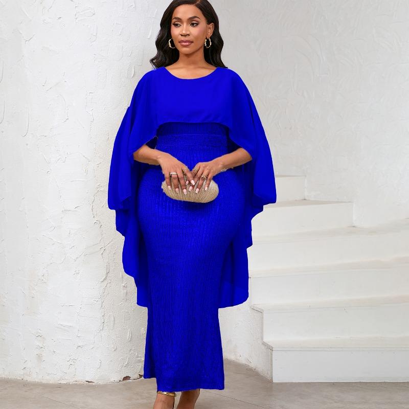 Women's Spring New Fashion Chiffon Cloak Sequins Buttocks Long Dress Banquet Party Dress Dress
