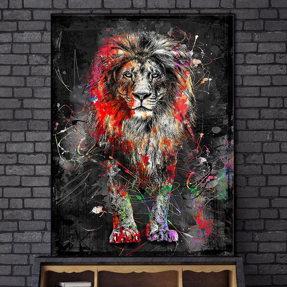 Abstract Lion Canvas Art Posters and Prints Graffiti Art Animals Paintings On the Wall Art Decor Pictures For Living Room Cuadro