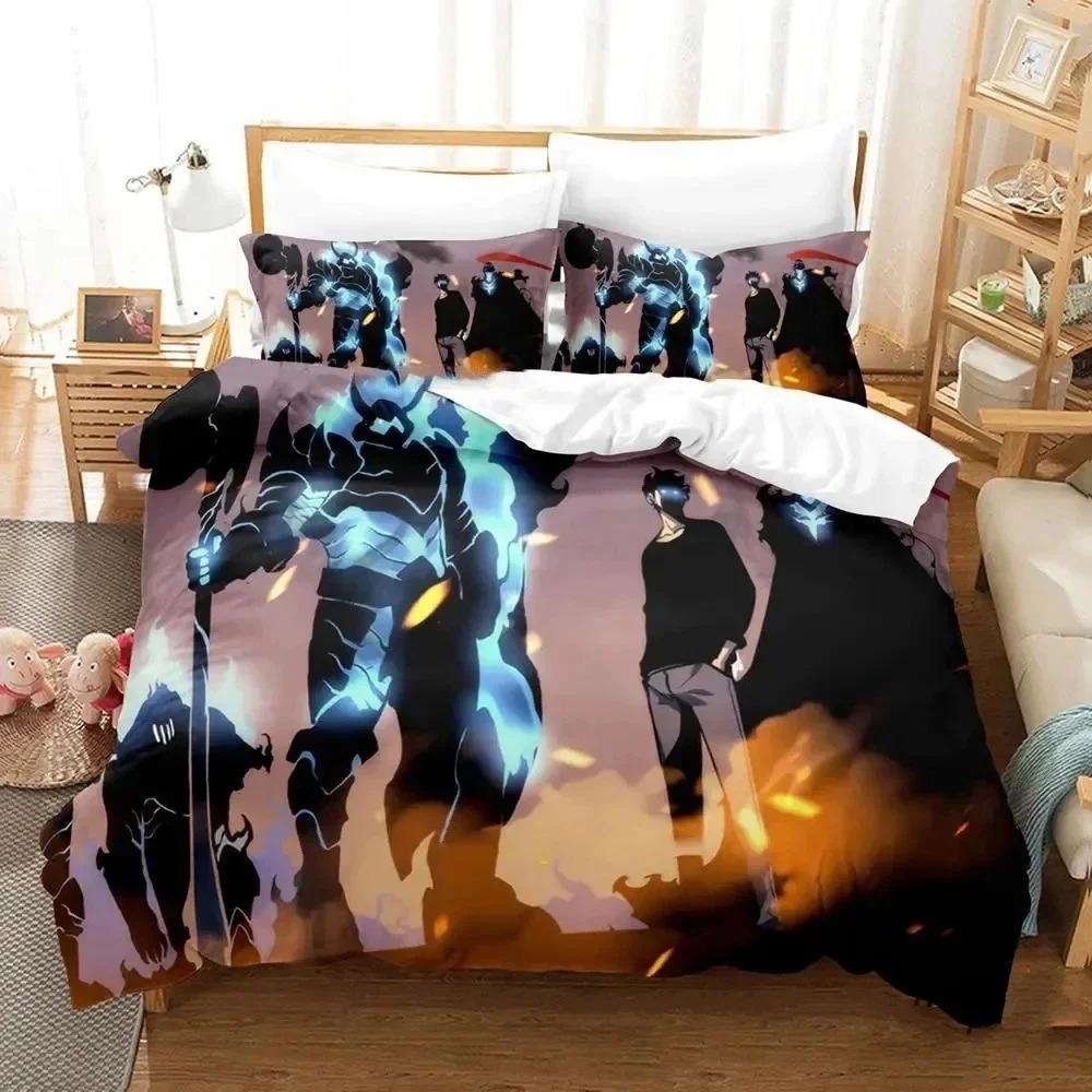 3D Print Fashion Anime Solo Leveling Bedding Set Boys Girls Twin Queen King Size Duvet Cover Pillowcase Bed Boys Adult Bedroom