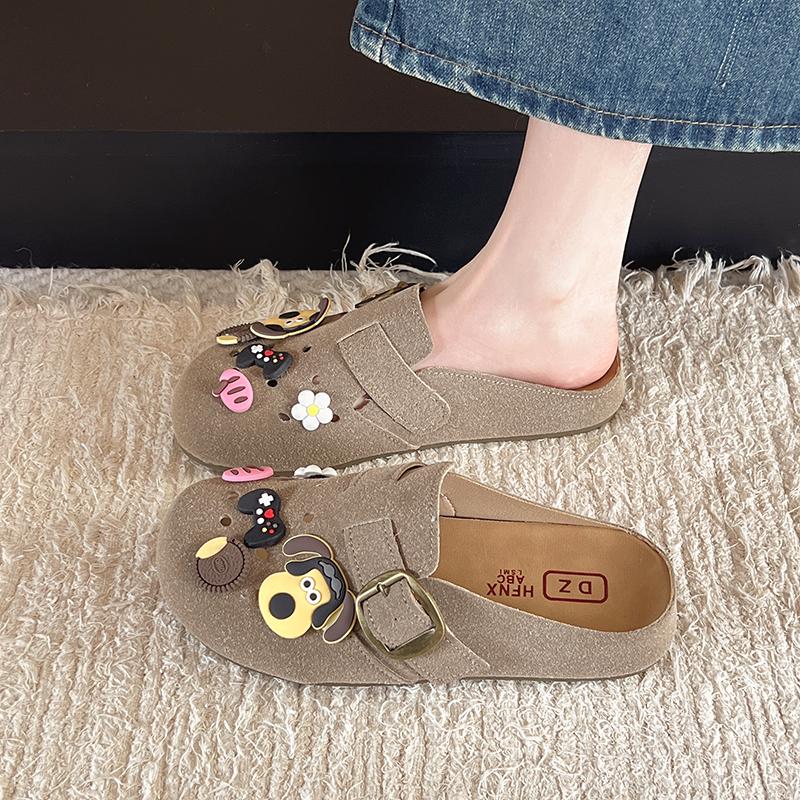 Fashion New Women's Shoes Cute Baotou Suede Leather Shoes Trendy Women's Home Sandals Summer Retro Fashion Designer Garden Shoes 34-42