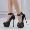 Sandali Piattaforma con Cinturino a Doppia Fibbia Design alla Moda Donna Décolleté Sexy Punta Aperta Tacchi Super Alti 16CM Scarpe da Stripper Bianco