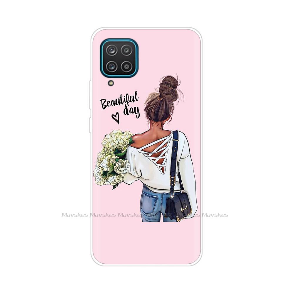 Soft Silicon Cover For Samsung Galaxy A12 Case Cute Flower Cat Bumper For Samsung A12 Phone Case Cover For Samsung A12 A 12 6.5"