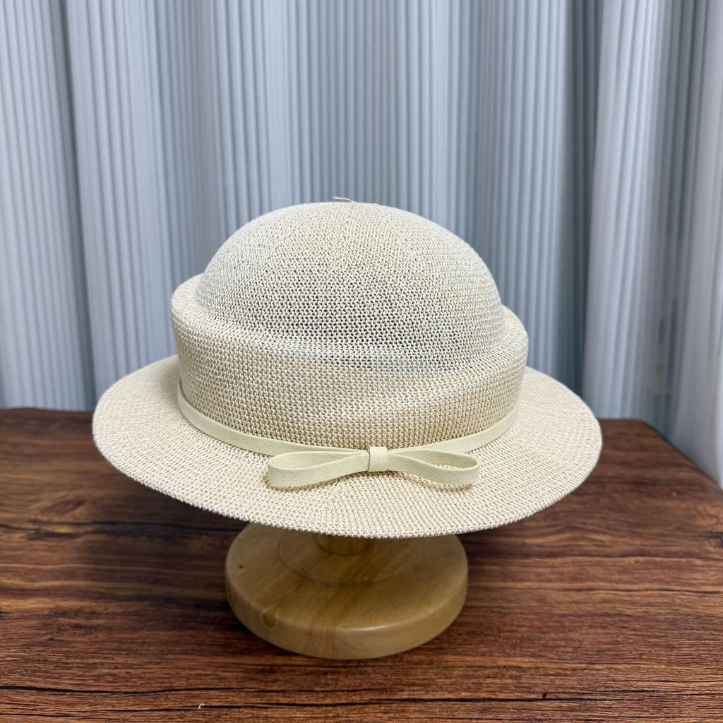 Cappello da Pescatore Giapponese a Maglia da Donna Bordo Piatto Estivo per Esterno Protezione Solare Traspirante Cappello a Cilindro con Fiocco Cappello Sottile da Sole