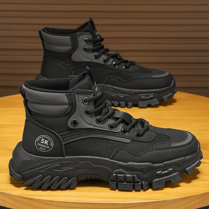 Labor Insurance Men's Shoes Autumn Outdoor Mountaineering Non-slip and Wear-resistant Work Work Sports Thick Sole Heightening Black Martin Boots