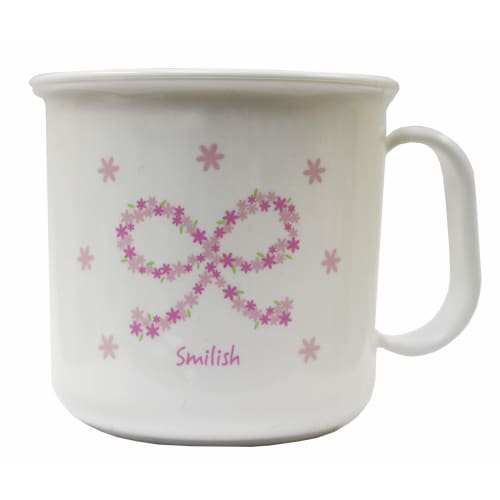 Children's toothbrush (with cap) and heat-resistant cup set with flower ribbon pattern