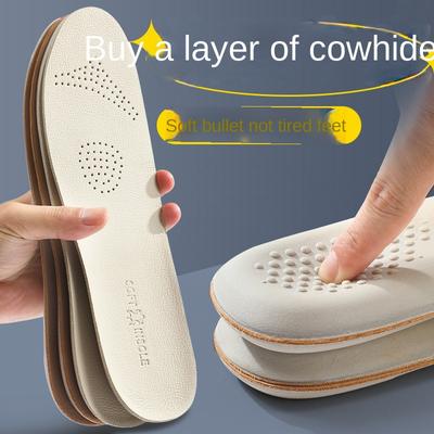 Thickened Genuine Leather Insole for Odor and Sweat Absorption, Breathable Latex Insole for Sports Shock Absorption and Anti Slip for Men