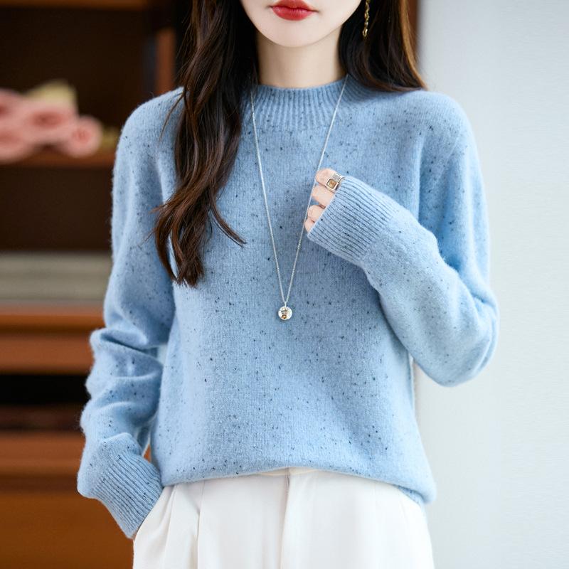 Women S Thick Half Turtleneck Loose Speckled Wool Sweater For Winter Inner Wear