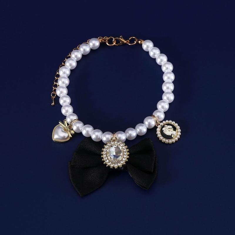 Pet Wedding Pearls Collar Jeweled Necklace Studded Glinting Rhinestones Heart Wedding Costume