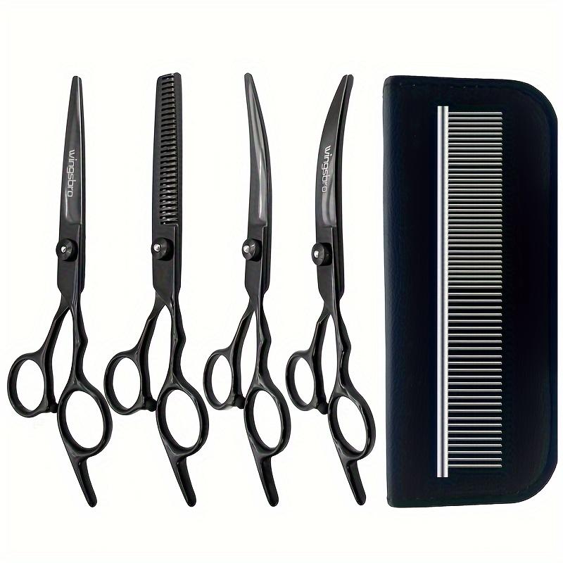 Ensemble de ciseaux de toilettage professionnels noirs 6,5" Ciseaux droits Ciseaux courbes à effiler