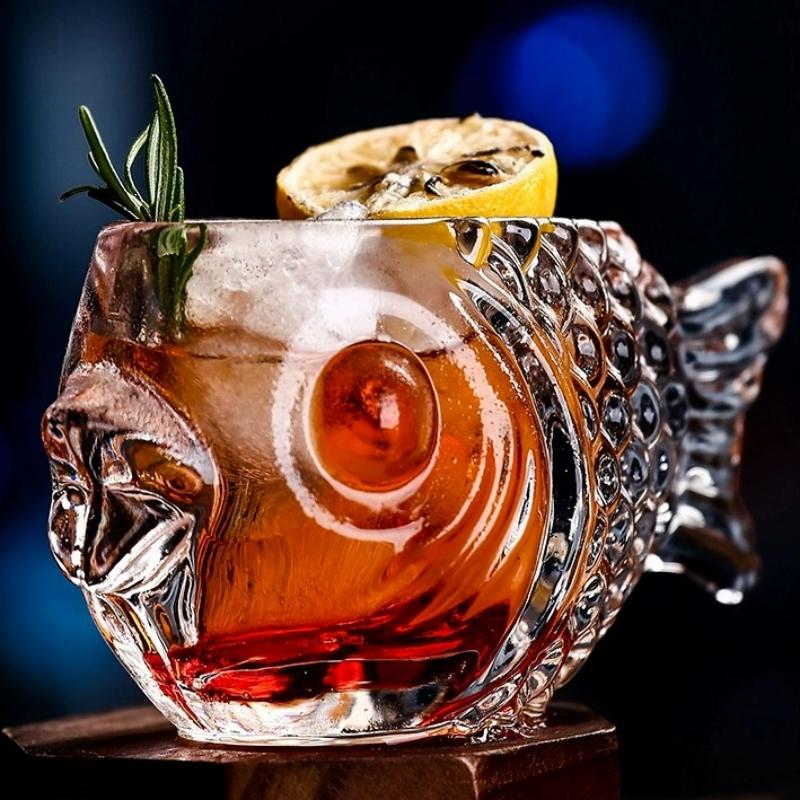 Creative 3D Transparent Fish Shape Bar Cocktail Glass Party Thick Heavy Lovely Smoothies Bowl Cup Cold Drink Tiki Glasses Mug