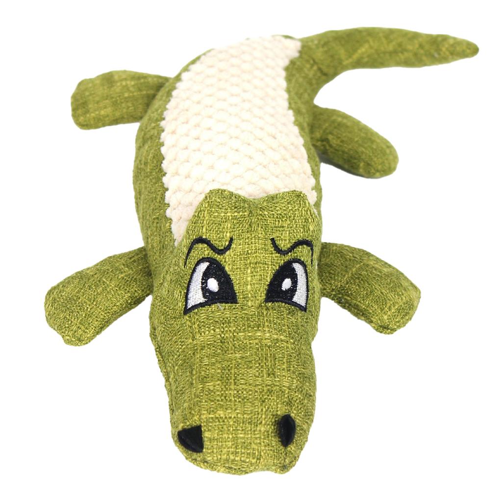 Pet Teething Plush Toy Soft Funny Cute Cartoon Animal Shaped Stuffed Dog Chew Toy for Home Grass Green