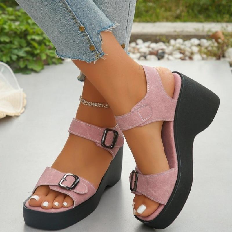 Casual Versatile Roman Sandals Women's Summer Square Toe Open Toe Platform Platform Slip Strap Landslide Heel Shoes