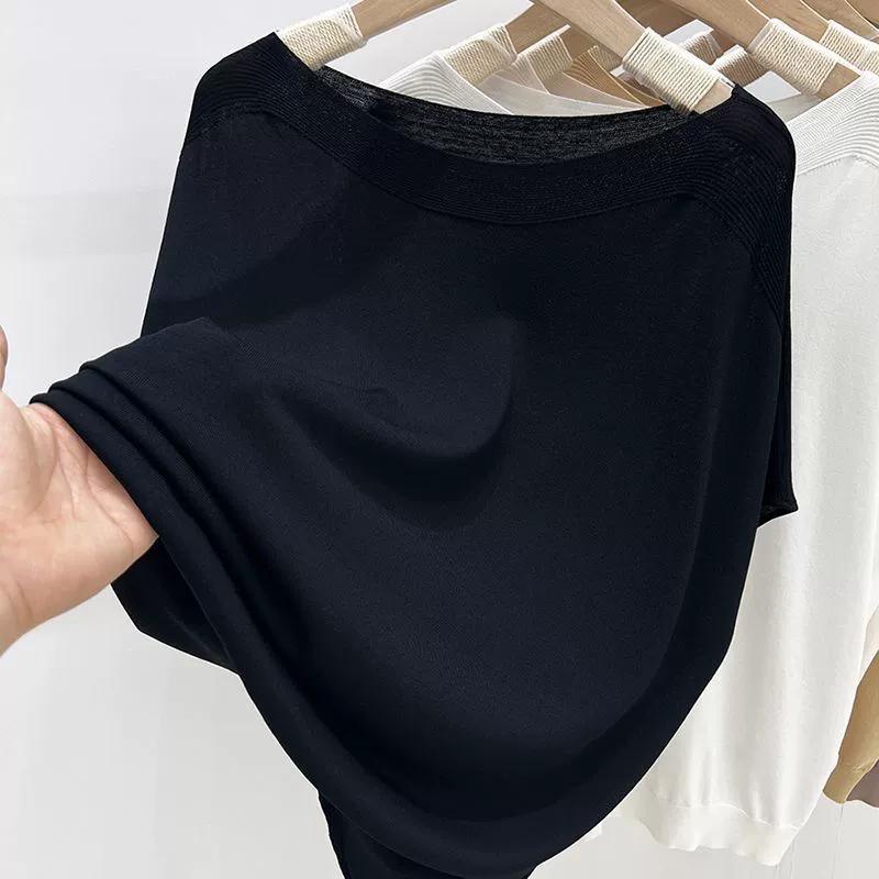 

Женские летние однотонные свободные топы, женская трикотажная футболка Ice Silk, женские повседневные футболки с коротким рукавом XXS