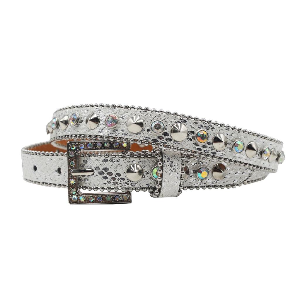 Women's 2.3cm Wide Rhinestone Leather Belt - European and American Cowboy Style Waistband