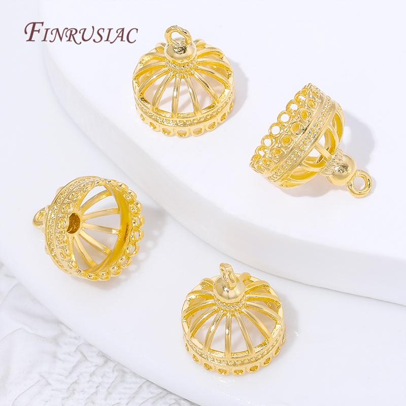 18K Gold Plated Earring Caps,Vintage Filigree Dome Bead Caps,Hollow Crown Earring Findings For DIY Jewelry Making Supplies