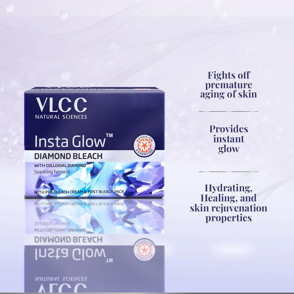 VLCC Insta Glow Diamond Bleach 402g Pack Of 1 With Diamond Powder For Skin Brightening And Glow