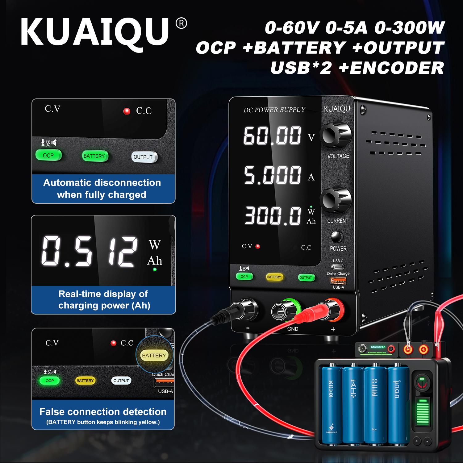 

0-60V 0-5A Adjustable Power Supply Voltage Regulators KUAIQU 3.7V 4.8V 12V 24V 48V LiFePO4 Lithium Ion Battery Charging For Activate Battery,BMS Test