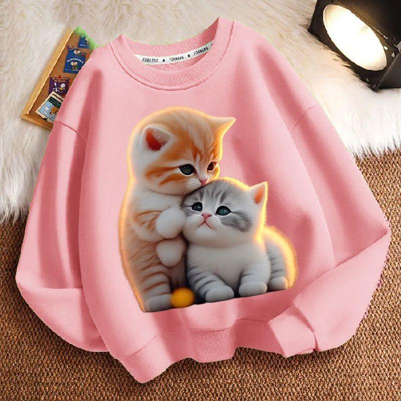 Children's Little Cat Hoodies for Autumn and Winter, Casual Long-sleeved Hoodies for Boys and Girls