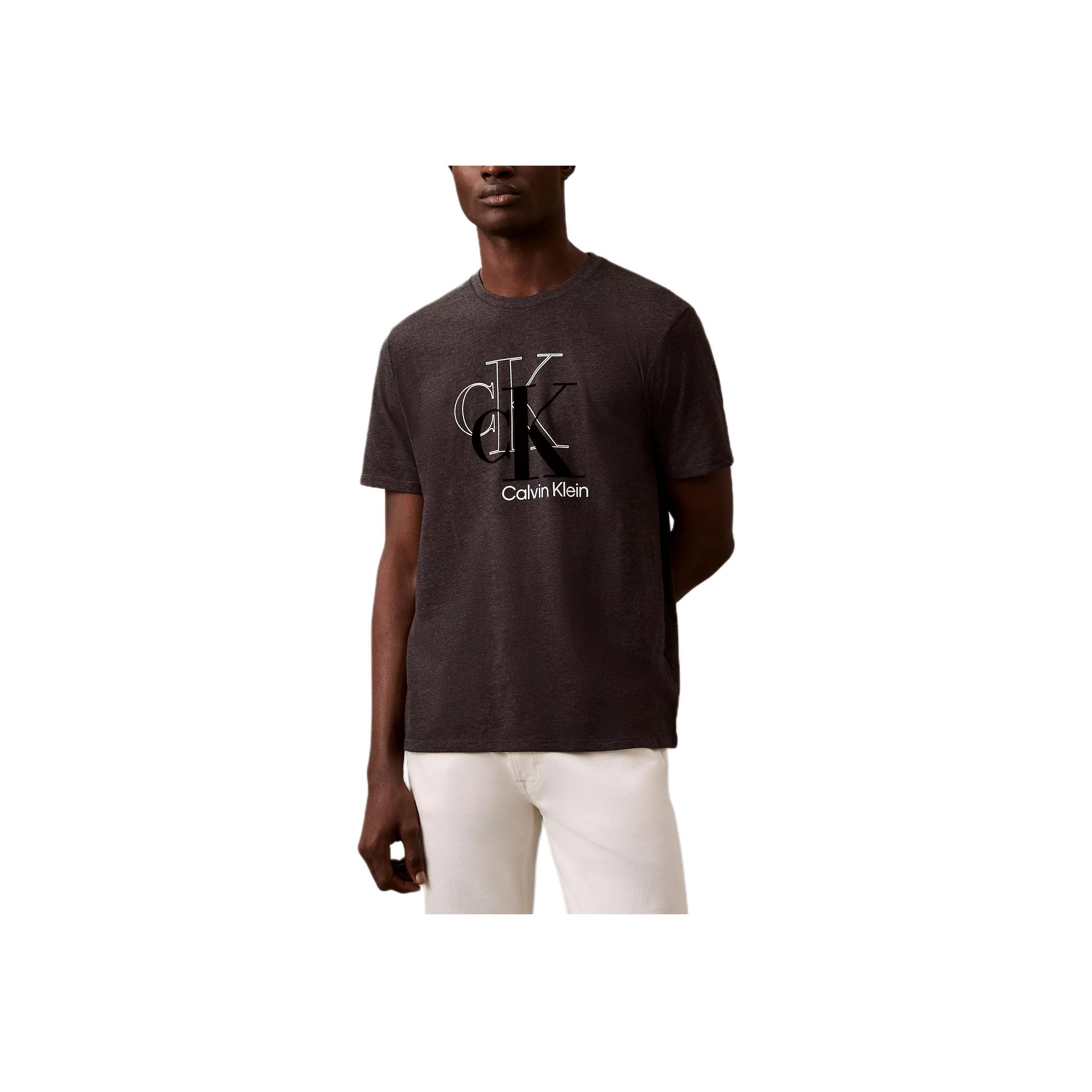 

Calvin Klein Мягкая дышащая футболка с круглым вырезом и коротким рукавом с буквенным узором, мужские топы темно-серого цвета 40EC825-060 M