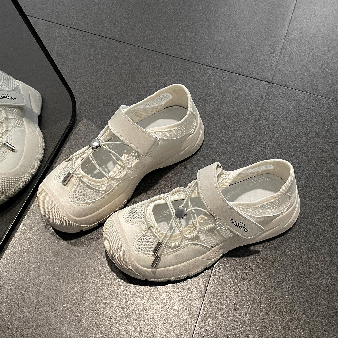 

White high-end bag head thick-soled sports sandals women s 2025 new summer wear heightening soft-soled cool single shoes 35 бежевый