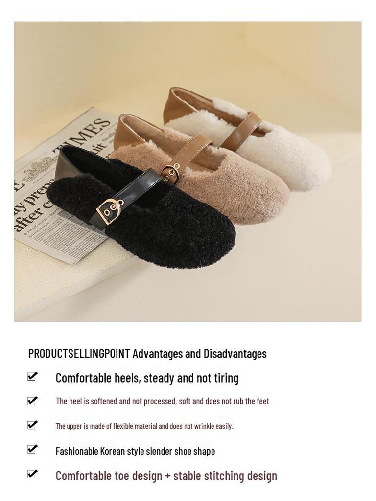 Weiwei Girl 138-1 Women's Fur-Lined Mary Jane Flats for Autumn/Winter