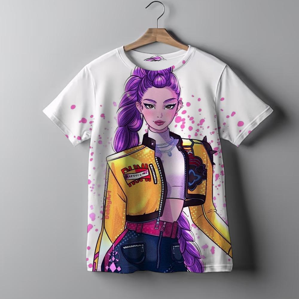 

K-pop Охотники на демонов Мультяшный принт Детские футболки Летние с коротким рукавом Повседневные удобные футболки для девочек 150