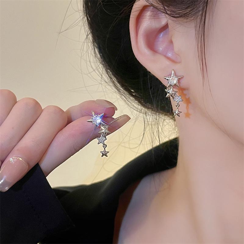 Fashion Shiny Zircon Five Pointed Star Pendant Cochlear Ear Bone Earring for Women Drop Earring Wedding Party Jewelry