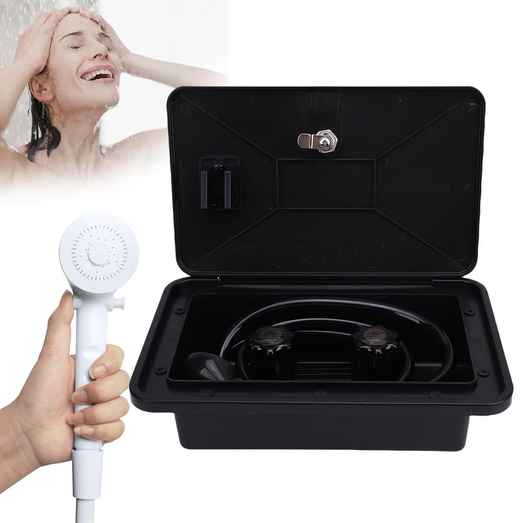 RV Exterior Shower Box Kit with 1.5M Hose Shower Head and Shower Faucet for Camping Vehicle Trailer Motorhome Boat Van