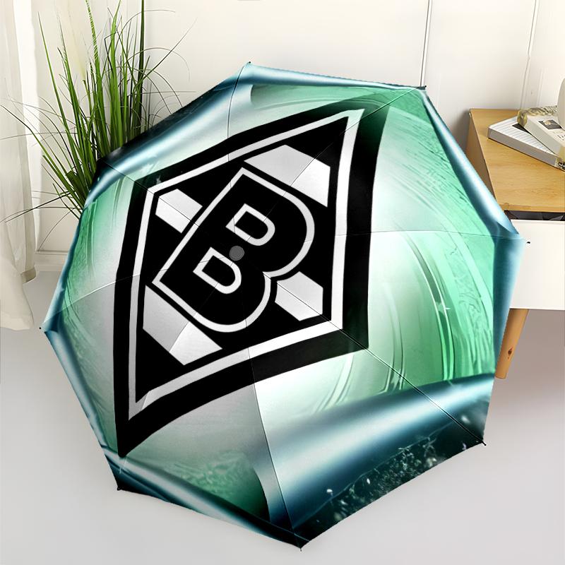 Borussia Monchengladbach logo Print Automatic Umbrella, 8 Rib Iron Frame, Plastic Handle, Suitable for Outdoor Travel &Daily , Ideal Gift