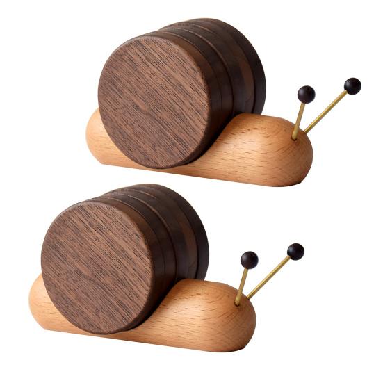 Walnut Snail Coasters Set Wood Cup Mat Placemats Heat-Resistant Drink Pads for Tea Coffee Mugs Natural Wood Grain Home Decor