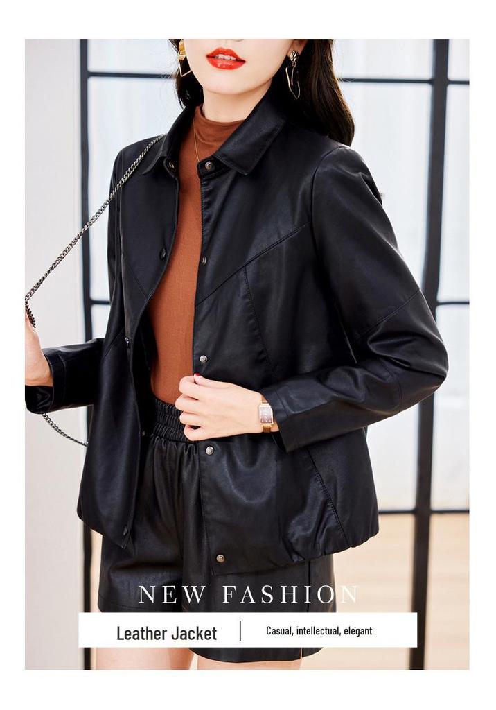 Stylish Women's Genuine Leather Jacket - Slimming Autumn Short Coat for Versatile Fashion