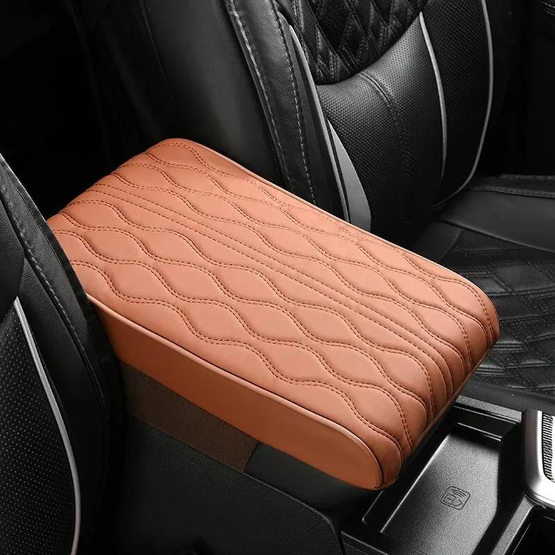 Wave Embroider PU Leather Car Armrest Mat Center Console Arm Rest Protection Cushion Auto Armrests Storage Box Cover Pad