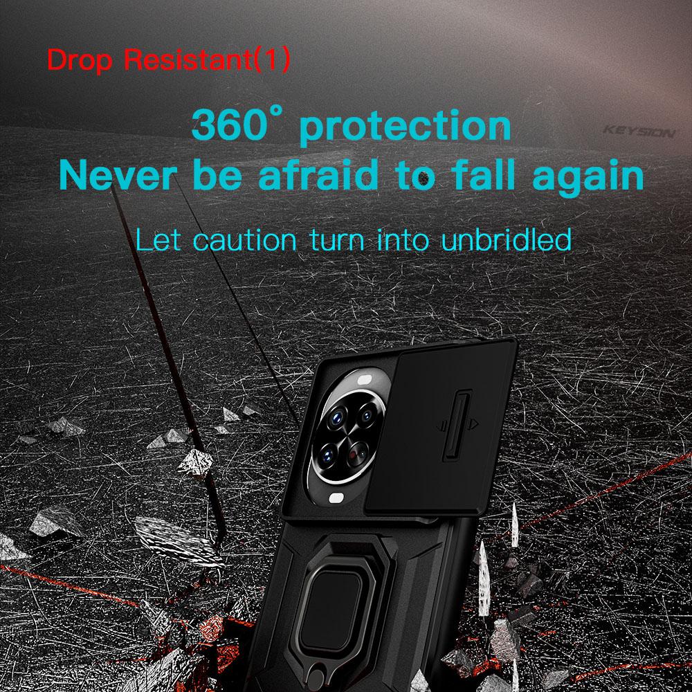 KEYSION Shockproof Case for Huawei nova 14 14 Pro Slide Camera Protection Metal Ring Stand Phone Back Cover for Huawei nova14Pro