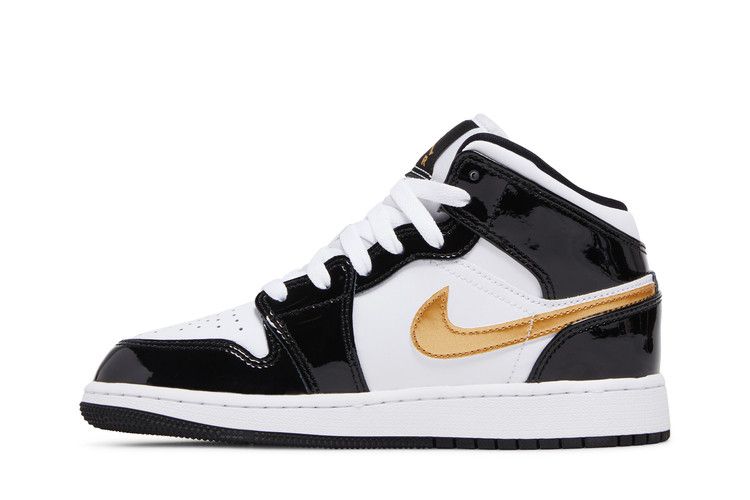 Jordan 1 Mid Patent Black White Gold (GS)