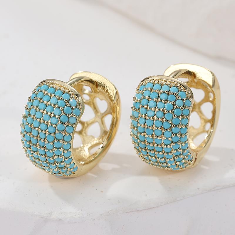 Vintage Schlichte Inlay Synthetische Türkis Creolen für Damen Böhmischer Stil Vergoldet Feiertags Schmuck Zubehör Geschenk