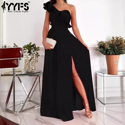 Women's Fashion Summer Spring Solid Color Print Sleeveless Oblique Collar High Waist Casual Dresses