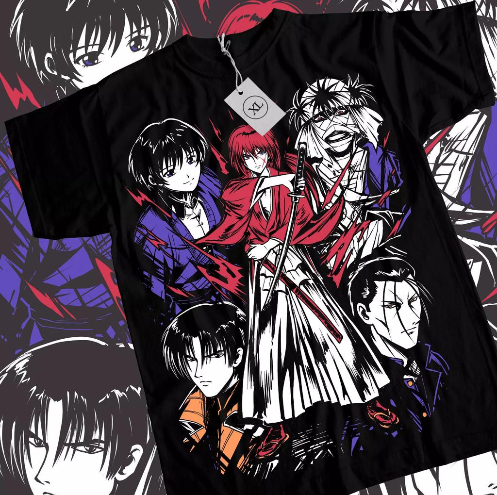 Rurouni Kenshin Samurai Himura T-Shirt Rurouni Kenshin Art Black Shirt All Size