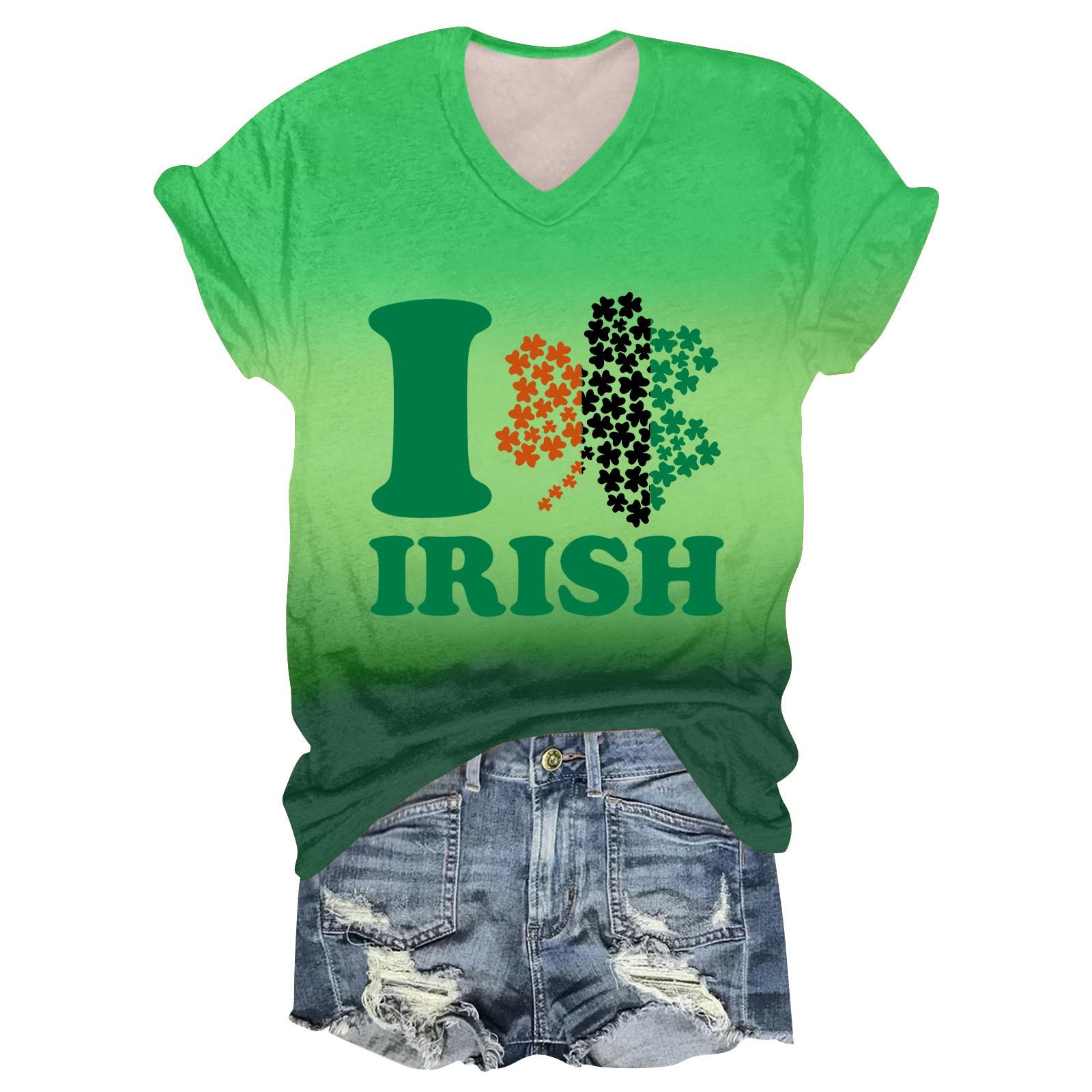 

Женская мода студенческая футболка с короткими рукавами и V-образным вырезом ко Дню Патрика M шафрановый