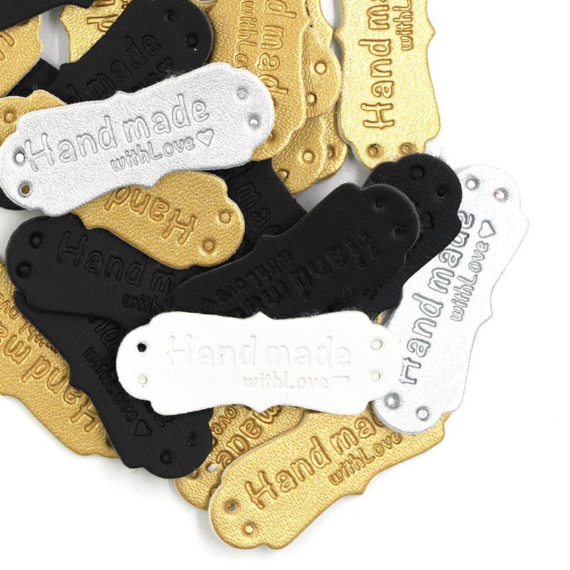 50Pcs PU Leather Tags Handmade With Love Labels Sewing Craft DIY Knittin Tags