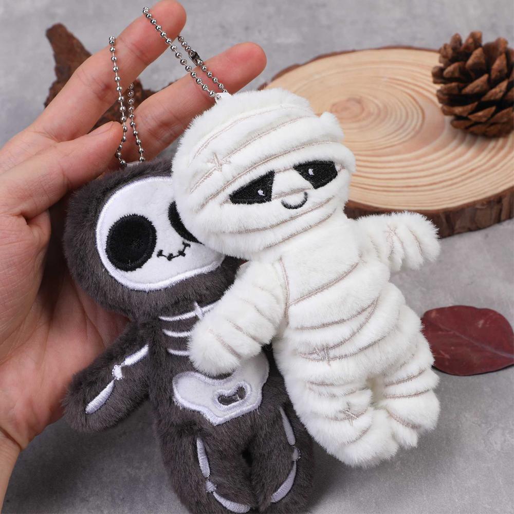 Halloween Funny Skull Mummy Plush Toy Bat Creative Stuffed Doll Keychain Bag Pendant Key Hanging Decor Fun Holiday Gifts